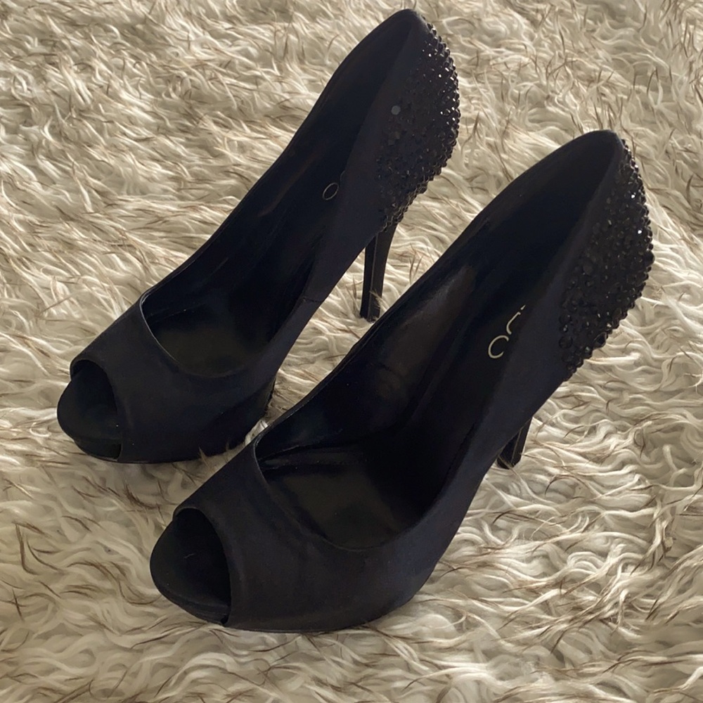 Satin black heels